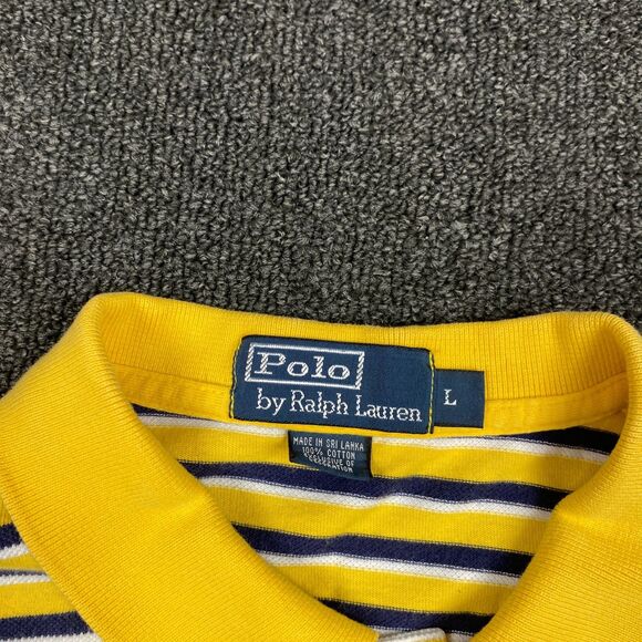 Polo Ralph Lauren Shirt Mens Short Sleeve Striped Preppy Yellow Pony Size Large - Picture 5 of 6